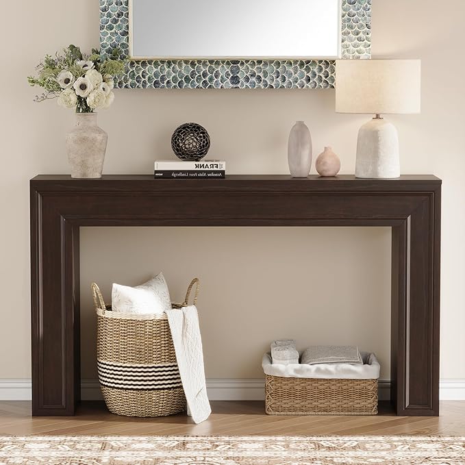 Rresyet 55 Inch Long Console Table, Sofa Table Behind Sofa, Wooden Entryway Table, Farmhouse Entryway Table for Entry, Hallway, Living Room (Cherry)