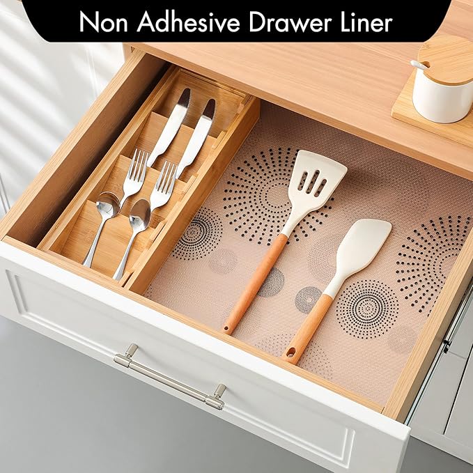 Cooyes Shelf and Drawer Liner for Kitchen Cabinets – Non-Adhesive, Waterproof, Non-Slip Cabinet Liners for Scratch Protection, Desk, Refrigerator, Shelves, Drawers with Modern Pattern