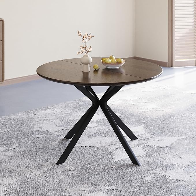 46.4" Round Dining Table Set with 4 Chairs, Modern Dining Set with Comfortable PU Leather Chairs, Sturdy MDF Table with X-Shaped Base, Easy Assembly, Ideal for Dining Room or Kitchen