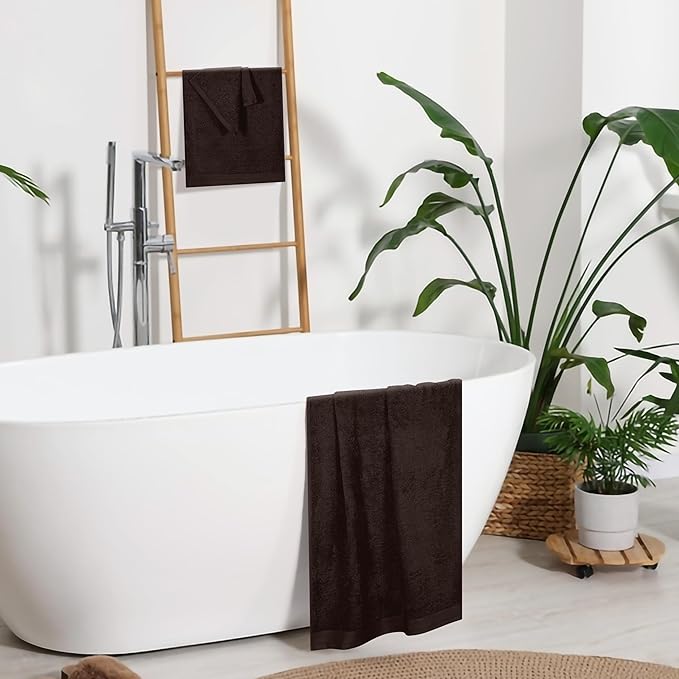 Ultra Soft 3 Pack Cotton Towel Set, Contains a Bath Towels 28x55 inch, a Hand Towels 16x24 inch & a Wash Coths 12x12 inch, Ideal Everyday use, Compact & Lightweight - Chocolate Brown