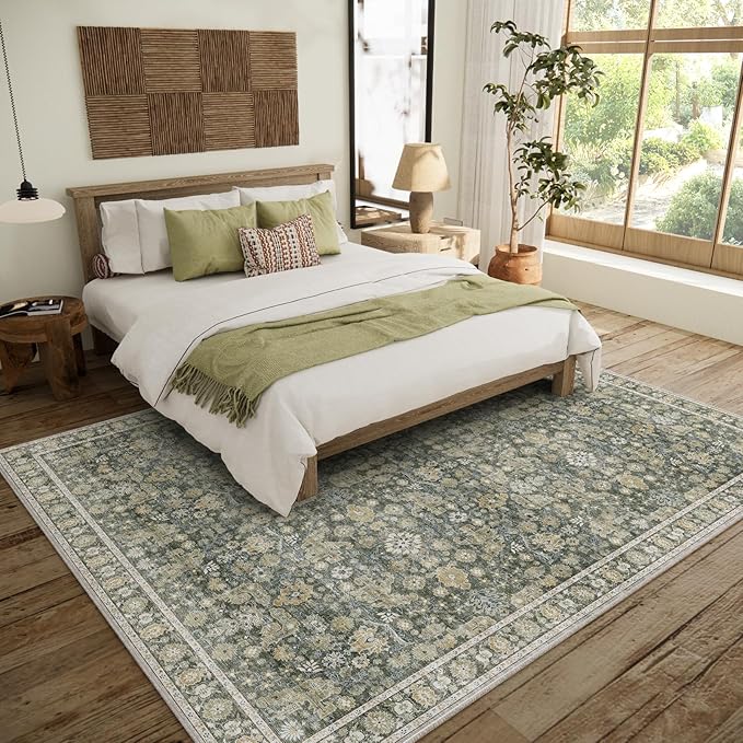 8x10 Washable Area Rugs Ultral Soft Non-Slip Stain Resistant Vintage Boho Large Carpet for High-Traffic Living Room & Dining Room