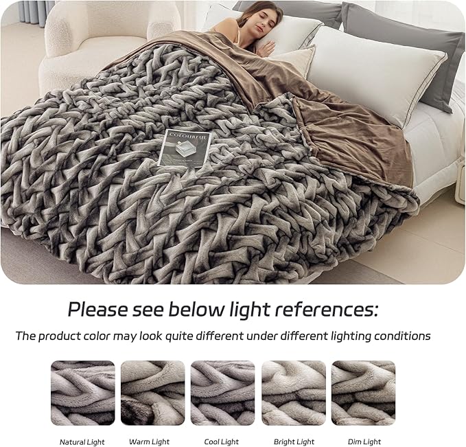 Sculpted Faux Fur Twin Blanket- Twisted Texture Luxury Plush for Couch & Bed, Thick Tie-Dye Gray with 3D Embossed Design, Ultra Soft Winter Fleece, 60"x80" Home Decor