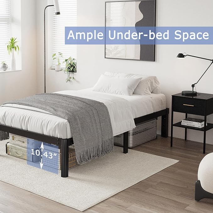 12" Heavy Duty Twin Bed Frame No Box Spring Needed, Metal Platform Bed Frame Twin with Round Corners, Easy Assembly, Noise Free, Black