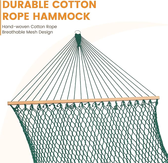 Lazy Daze Hammocks 12FT Double Rope Hammocks, Hand Woven Cotton Hammock with Pillow & Spreader Bar for Outside, Patio, Poolside, FIT 13-15 Foot Stand, Max 450 Lbs, Natural, 141 x 57 inches
