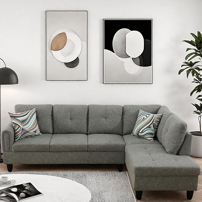 L Shaped Couch, Modular Sectional Sofa with Chaise, Modern Modular Sofas Furniture Sofa Couches for Living Room/Apartment/Office/Bedroom, Grey