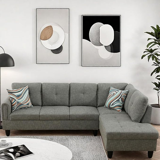 L Shaped Couch, Modular Sectional Sofa with Chaise, Modern Modular Sofas Furniture Sofa Couches for Living Room/Apartment/Office/Bedroom, Grey