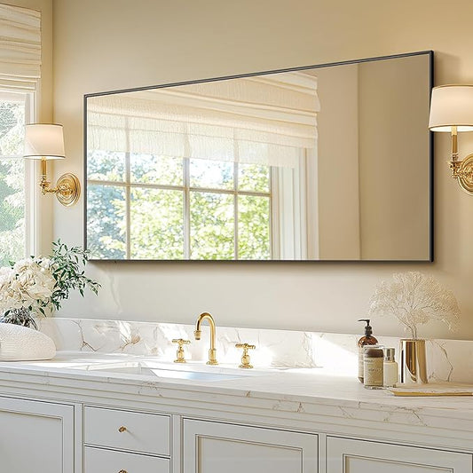 Bathroom Vanity Mirror for Wall, 55" x 30" Metal Framed Rectangular Bathroom Wall Mirror for Over Sink, HD Shatterproof Glass, Hangs Horizontally or Vertically(Black)