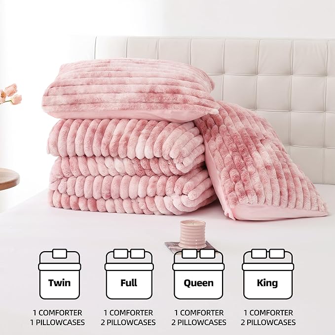 Smoofy Fluffy Full Size Comforter Sets 3 Pieces - Tie-dye Pink Fleece Fluffy Comforter Set, Luxury Fuzzy Full Bed Set, Soft Comforter Full Size All Season, Heavy Faux Fur Comforter with 2 Pillow Case