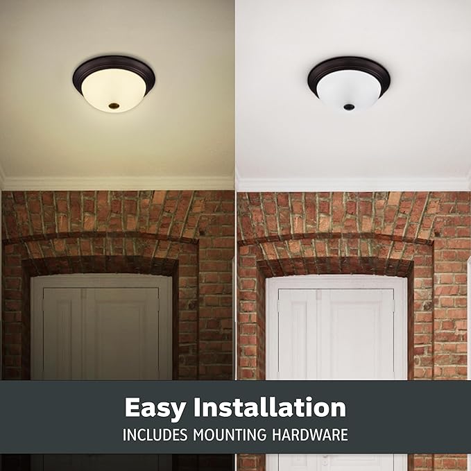 DESIGNERS FOUNTAIN Reedley 2-Lights Flush Mount Ceiling Light, 11 Inch Lighting Fixture for Kitchen, Bedroom, Bathroom, and Hallway, Oil Rubbed Bronze with Etched Glass, 1257S-ORB-W