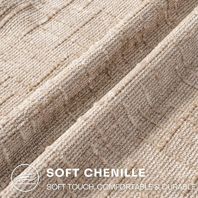 Decorative Throw Pillow Covers 18x18 Inch Set of 4, Soft Solid Farmhouse Chenille Couch Pillows, Spring Pillow Covers for Couch Sofa Bed Living Room Home Decor Pillowcase, Light Khaki