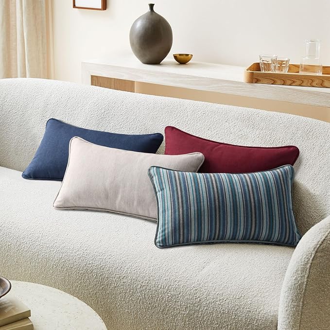 Sunbrella Decorative Outdoor Water Repellent Throw Pillows with Inserts, Set of 4, 20" x12" Pillows for Patio, Backyard, Bed, Couch, and Patio Furniture, Spectrum Ruby