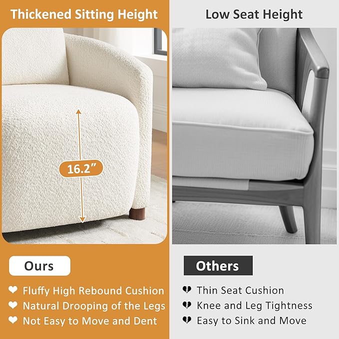 Boucle Accent Barrel Chair, Cloud Reading Chair for Living Room & Bedroom, Furry Sherpa Armchair with Cozy Soft Throw Pillow Back, Comfy Upholstered Lounge Chair, Modern Single Sofa Chair