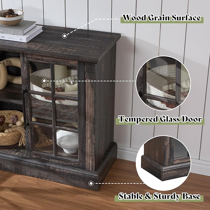 AMERLIFE 97" Farmhouse Fireplace TV Stand, Entertainment Center with Large Storage Space and Adjustable Shelf, Media Console for Living Room, Black