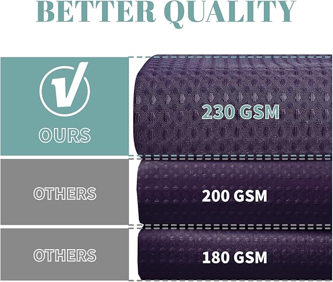 Purple No Hook Waffle Weave Shower Curtain with snap-in Liner Replacement, 230GSM Waterproof Fabric Hotel Shower Curtain Set for Bathroom, Through Mesh Top Window,71Wx77H