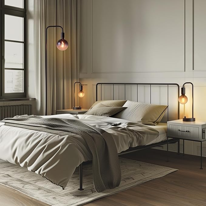 ONEWISH Industrial Lamp Set 3 Piece-1 Floor Lamp and 2 Dimmable Table Lamp- 3 Pack Modern Matching Floor and Table Lamp with Gradient Black Globe Bulb for Living Room,Bedroom(Bulb Included)