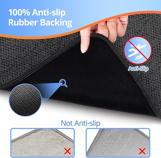 Toilet Rugs U Shaped Washable 24x20, Ultra Thin Toilet Rug Super Absorbent, Toilet Mat Rubber Backing Non-Slip, Toilet Mats Machine Washable Dry Quickly, Contour Bathroom Shower/Kids-Black
