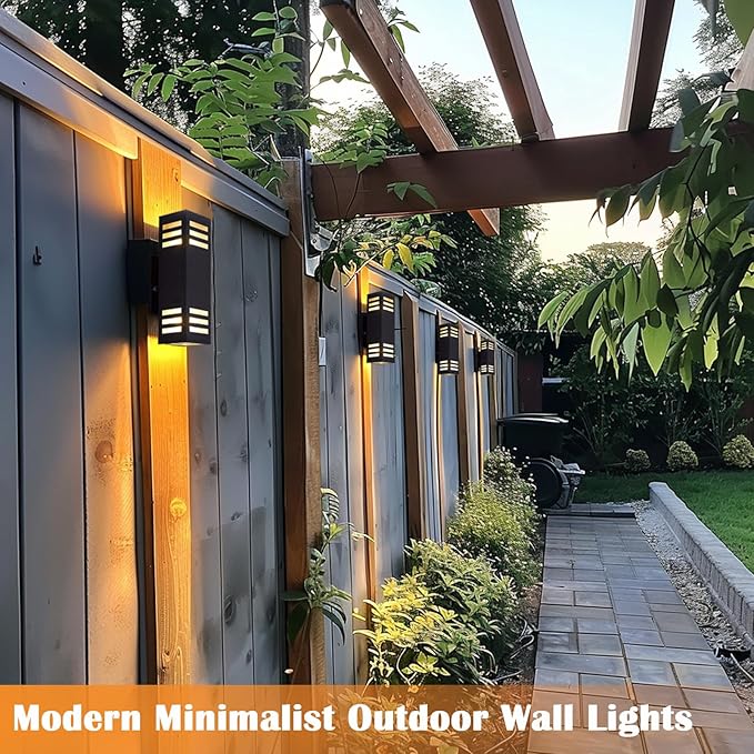 RGB Smart Wall Lights, 2 Pack Front Porch Light Fixtures, Square Color-Changing Outdoor Sconce With E26 Base, IP65 Waterproof Up and Down Lights With Sensor