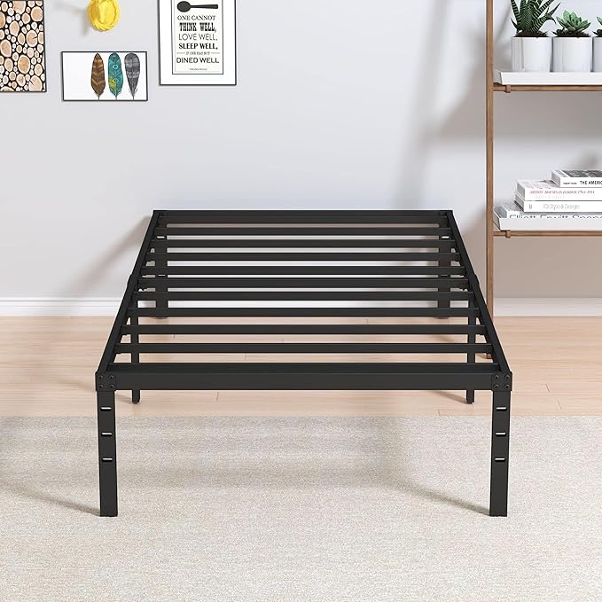 Heavy Duty Narrow Twin Bed Frame No Box Spring Needed, 14 Inch Metal Platform Narrow Twin Bed Easy Assembly, Noise Free, 30x75 Inch, Black