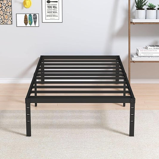 Heavy Duty Twin Bed Frame No Box Spring Needed, 14 Inch Metal Platform Bed Frame Twin Support Up to 2500 lbs, Easy Assembly, Noise Free, Black
