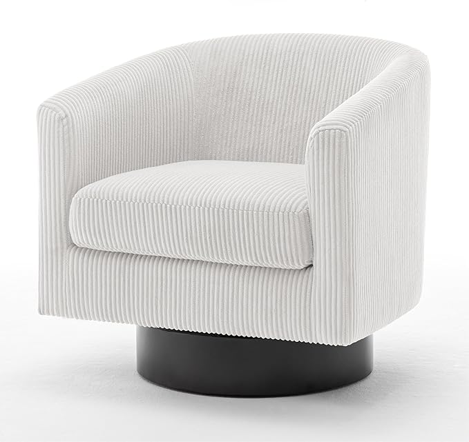 UIXE Swivel Accent Chair, Upholstered Corduroy Barrel Chair for Living Room, Small Single Sofa Bedroom Reading Seat, Beige