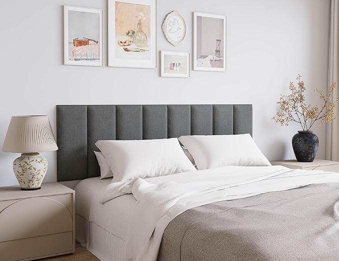 Peel and Stick Upholstered Wall Mounted Headboard Queen Size, 9 Panels Tufted Fabric Headboard,Wall Mounted Headboards, Interior Wall Panels for Bedroom, 10"x24" Dark Grey
