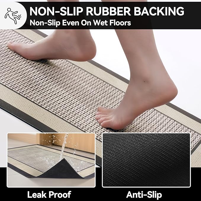 Non Slip Thin Bath Mat Bathroom Rugs, Rubber Backing Ultra Thin Bathroom Rug Fit Under Door, Quick Dry Super Absorbent Washable Shower Bath Mats, Beige 20x32