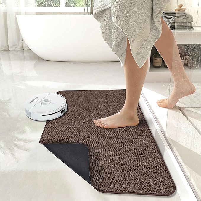 Bath Mat,Ultra Thin Bathroom Runner Rugs,Large Bath Mats for Bathroom,Quick Dry,Non-Slip,Machine Washable,Low Pile,Bath Rug,Shower Outside,Sink,Home Decor Accessories.Brown,1'5"x2'11"（17x35inch）