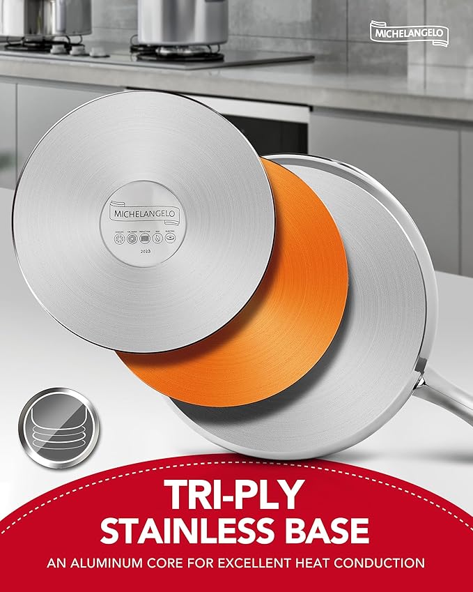 MICHELANGELO Stainless Steel Sauce Pan with Lid, 2.5 Quart Sauce Pan with Steamer Insert, Induction Saucepan, 2.5 Qt Stainless Steel Pot with Lid, Dishwasher & Oven Safe