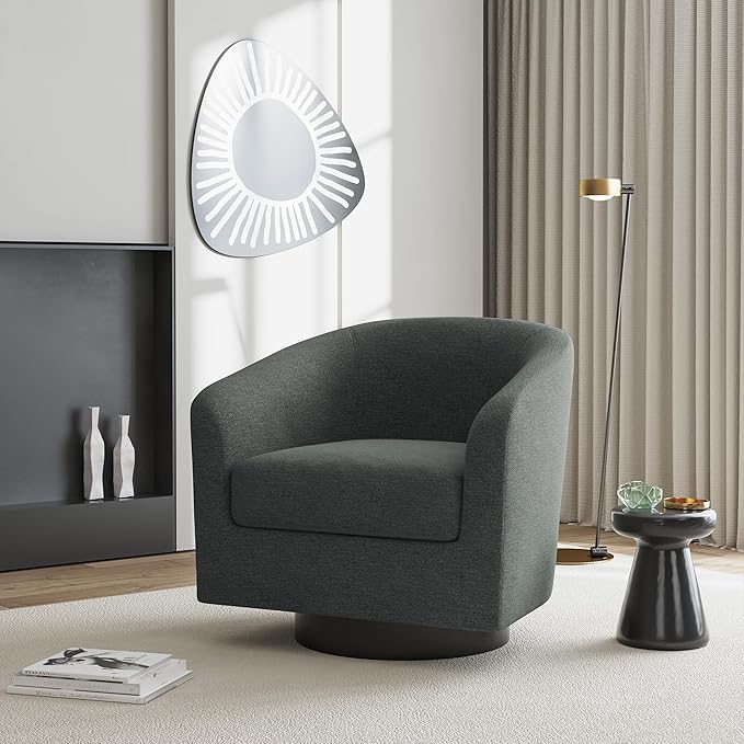UIXE Swivel Accent Chairs Set of 4, Chenille Barrel Chair Upholstered Armchair for Living Room, Modern Round Arm Chair Small Single Sofa Bedroom Reading Seat - Gray