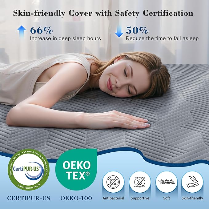EnHomee Memory Foam Mattress Topper,3 Inch Twin Mattress Topper Pressure Relief with Cooling Gel and Removable & Washable Embossed Cover, CertiPUR-US & Oeko-TEX Certified, Grey, Twin