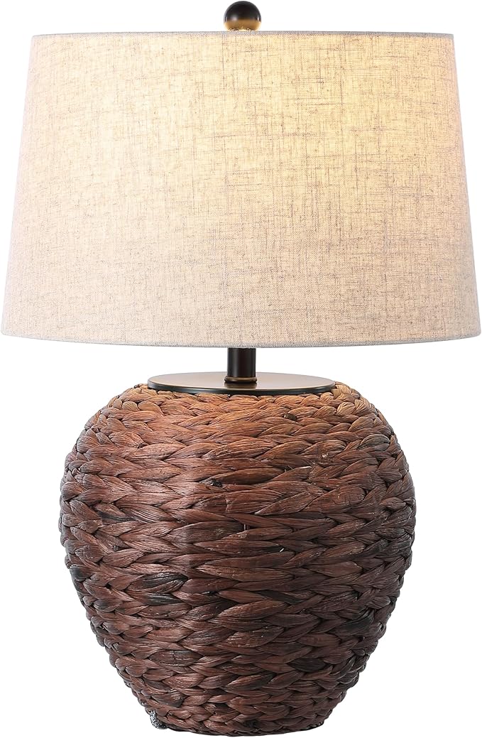 JONATHAN Y JYL6501B Alaro 24.5" Farmhouse Coastal Water Hyacinth Basket LED Table Lamp for Bedroom, Living Room, Office, Dark Brown