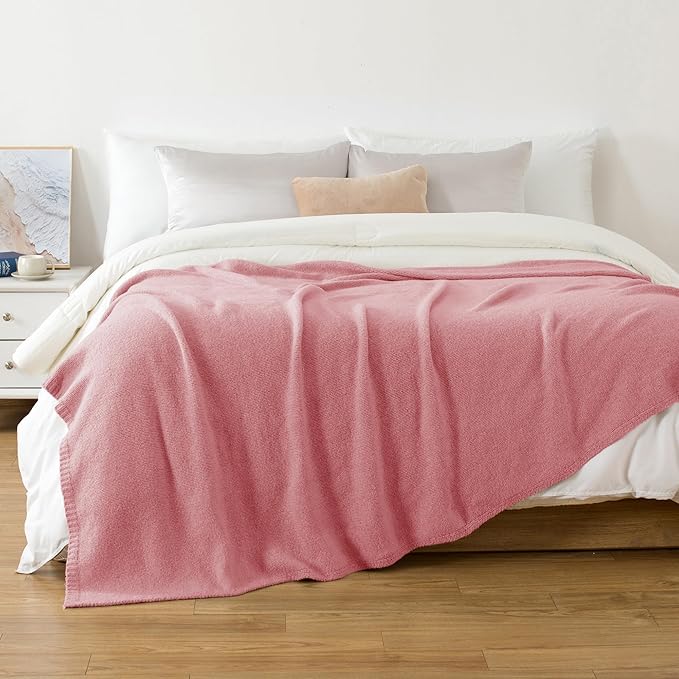 Carriediosa Wool Blend Knit Throw Blanket 60" X 80", 50% Recycled Polyester Soft Cable Knitted Fluffy Throws for Couch Lightweight Woven Blankets for Sofa Fuzzy Cozy Bed Cover, Pink