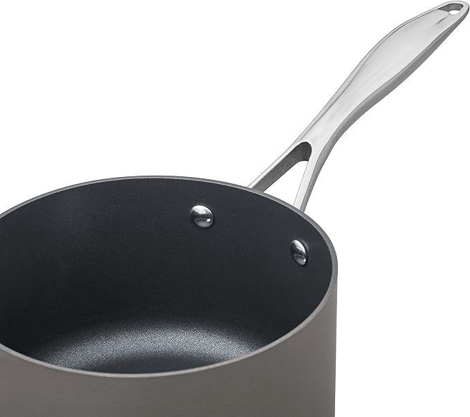 Amazon Basics Mini Sauce Pan With Lid, 1.9 Quarts, Hard-Anodized Non-Stick Aluminum, Gray (Previously Stone & Beam brand), pack of 1