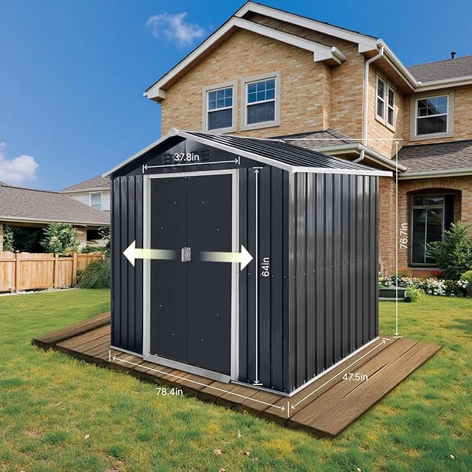7' x 4.3' Outdoor Storage Shed, Sturdy Metal Building w/Windows & Lockable Doors for Garden, Backyard, Poolside and Lawn, Anthracite