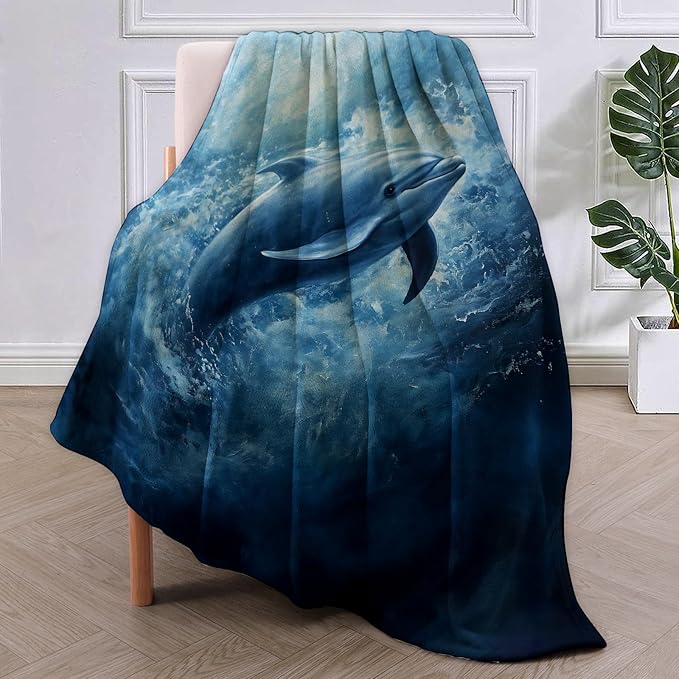 Dolphin Flannel Blanket, Dolphin Gifts, Ocean-Themed Blanket for Women, Soft Lightweight Throw Blankets for Bed Home Travel Decor 40" x 50"