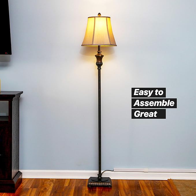 Brightech Sophia LED Floor Lamp, Tall Mid-Century Modern Lamp with Bell Shape Fabric Shade, Great for Bedroom & Living Room Decor - Bronze