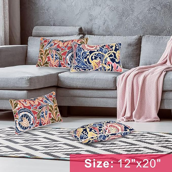 JMGBird Outdoor Lumbar Pillows, Waterproof Throw Pillows with Insert, Pack of 2, 12×20 Inch, Add a Pop of Color to Your Outdoors with Vibrant Furniture Pillows