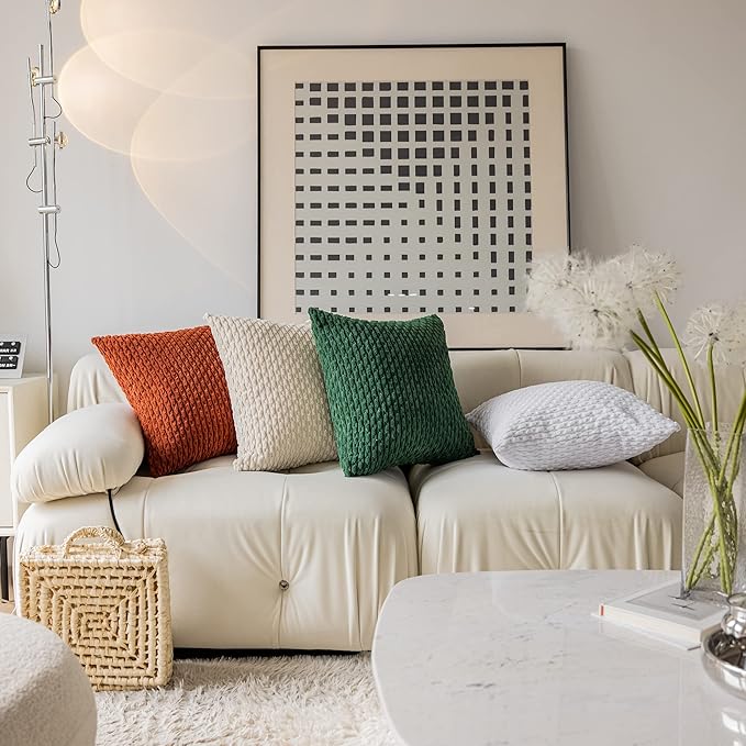 Kevin Textile Fall Pack of 2 Corduroy Decorative Throw Pillow Covers 20x20 Inch Soft Boho Striped Pillow Covers Modern Farmhouse Home Decor for Sofa Living Room Couch Bed Burnt Brick