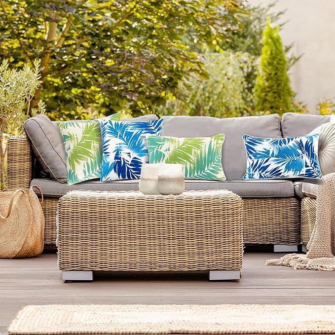 JMGBird 18×18 Inch Outdoor Lumbar Pillows Pack of 2 Colors Waterproof Throw Pillows with Insert Rectangular Decorative Garden Cushion for Home Furniture Patio Coach Sofa