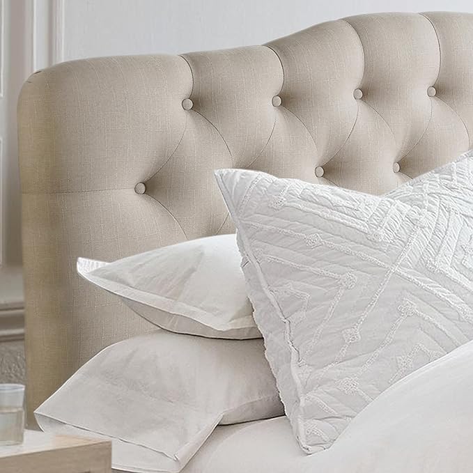 Rosevera Givanna Adjustable Height Headboard with Linen Upholstery and Button Tufting for Bedroom, King, Classic Beige