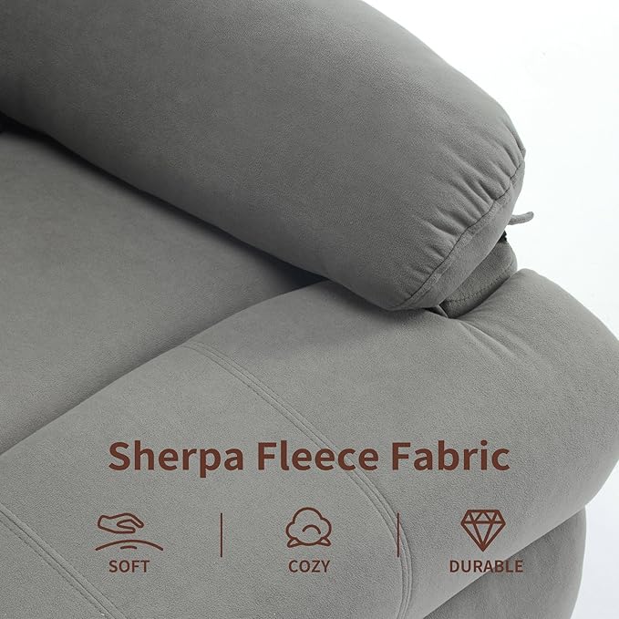 Swivel Rocking Recliner Chair for Adults, Overstuffed Manual Rocker Nursery Recliner Glider, Upholstered Fabric Reclining Single Sofa Chair for Living Room (Dark Grey)