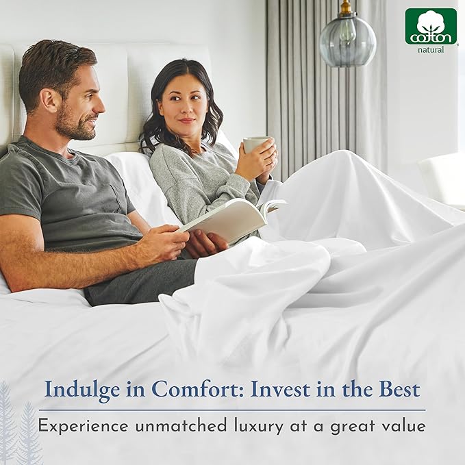 California Design Den Luxury 800 Thread Count, Natural 100% Cotton Sheets for Queen Size Bed Set - Hotel Quality Sheets with Deep Pockets, Durable, Cooling & Softer Than Egyptian Cotton - Pearl White