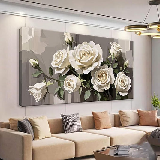 Tsomzxng Canvas Art Wall Decor White Flowers Wall Art For Living Room Picture Modern Landscape Wildflower Painting Home Wall Decor 24"X 48" Bedroom Office Artwork