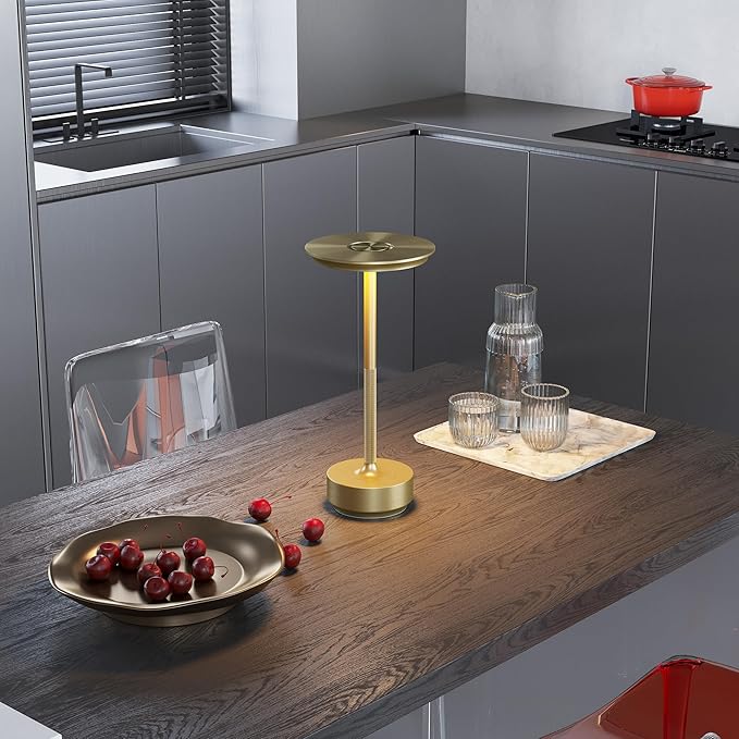 2 Pack Rechargeable Cordless Table Lamps, Portable 5000mAh Battery Table Light, 3 Color Stepless Dimming LED Table Light with Memory Function, for Outdoor/Dinner/Patio/Restaurant.(Gold)