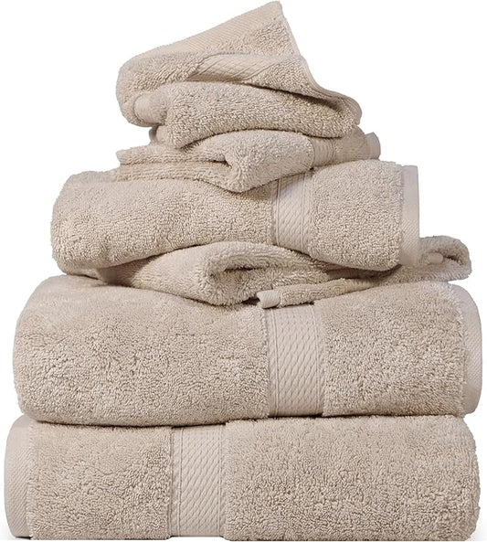 Superior Egyptian Cotton Pile 6 Piece Towel Set, Includes 2 Bath, 2 Hand, 2 Face Towels/Washcloths, Ultra Soft Luxury Towels, Thick Plush Essentials, Guest Bath, Spa, Hotel Bathroom, Stone
