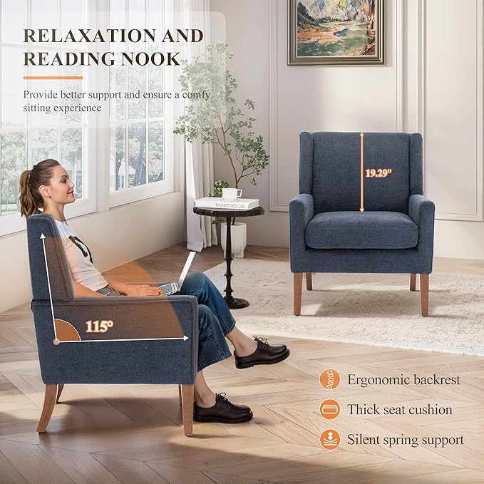 Accent Chairs for Living Room, Mid-Century Wooden Fabric Living Room Chairs, Arm Chair, Side Chairs for Living Room, Bedroom, Reading Nook