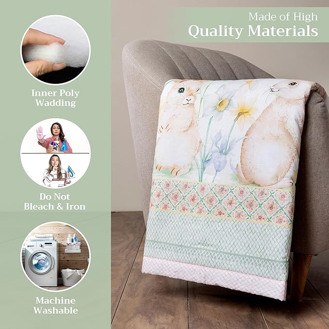 Maison d' Hermine Throw Blanket Lightweight and Breathable Cotton Easter Throw Blanket for Couch Bed Sofa Girls Boys Women Men Gifts Travel Living Room Bedding (60"x80", Easter Dew)