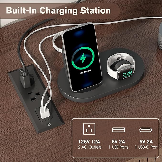 Alohappy 59" Mid Century Modern TV Stand with Charging Station, 32" Tall Farmhouse Curved Edge Media Console Table with Drawer and Shelf, Fluted Entertainment Center for Living Room, Bedroom Walnut