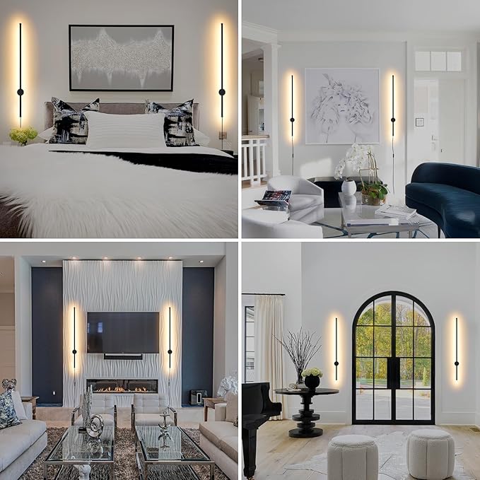 Dimmable Plug in Wall Sconce Set of 2,Black 31.5" LED Wall Light with Remote,Adjustable Color Temperature Brightness,Wall lamp with Timer for Living Room,Bedroom and Accent Lighting