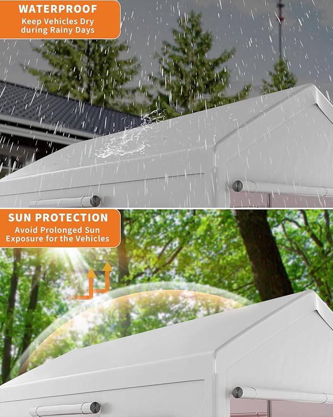 10 x 20 FT Carport Clearance, Heavy Duty Carport Canopy with Roll Up and Down Mesh Window, Outdoor Portable Garage with Removable Sidewalls, All Season Tarp for Car, Boat, Truck, Motorcycle (White)